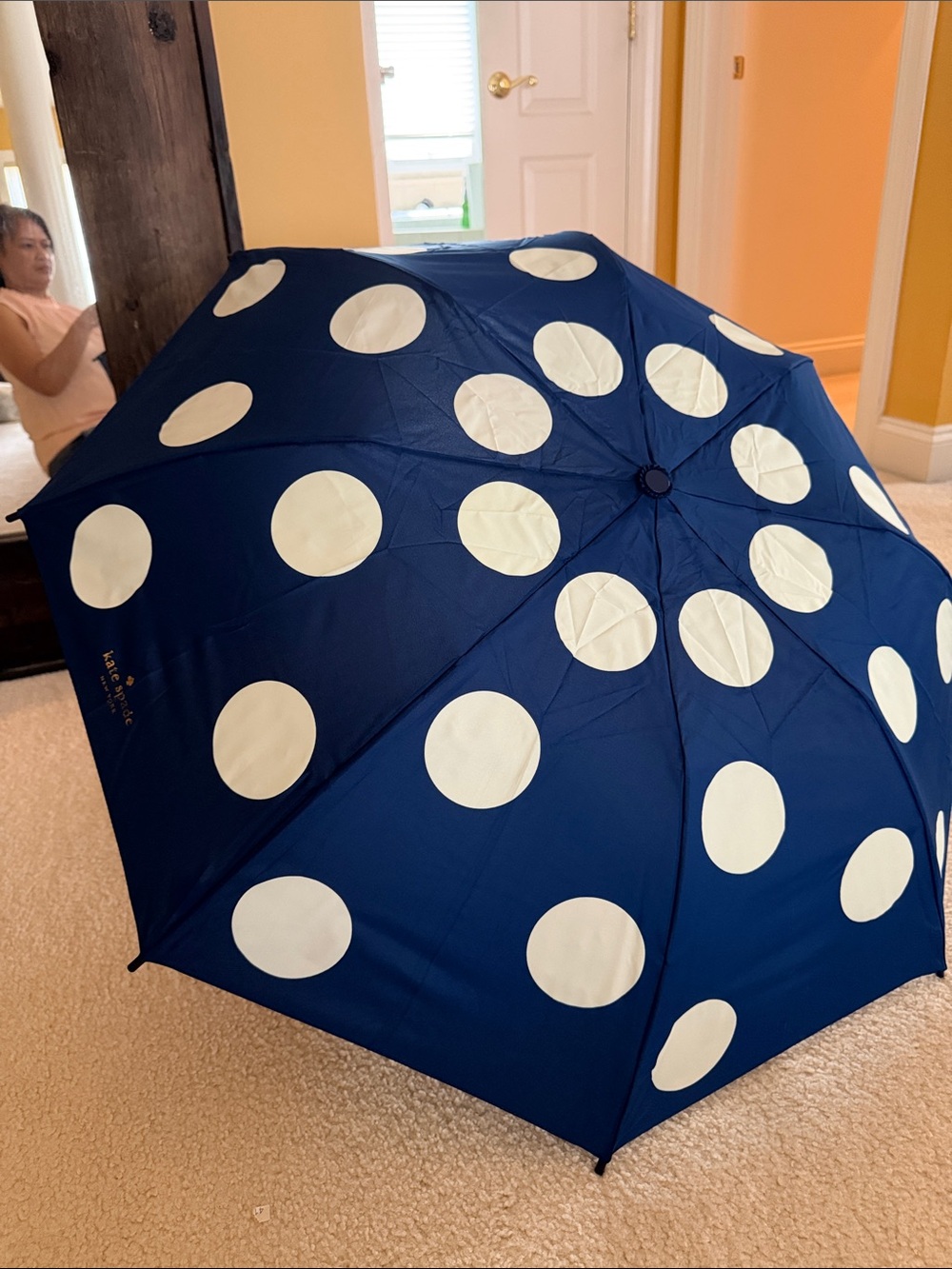 kate spade Navy and White Polka Dot Umbrella NWT - Picture 2 of 4